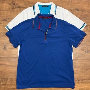 BUGATCHI Lot of 2 Mens Medium Blue White‎ Short Sleeve 1/4 Zip Polo Shirt Preppy